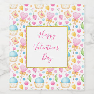 Herz und Muffins Wasserfarben Muster Valentine Weinetikett