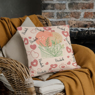 Herz und Name Vintages Muster Blumenmuster Kinderz Kissen