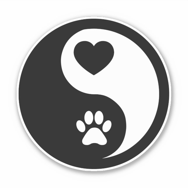 Herz und Paw Yin Yang Sticker Decal (Vorderseite)