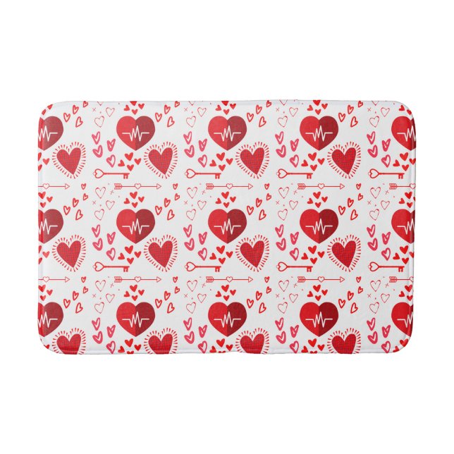 Herz und Pfeil der roten Liebe, Happy Valentine's  Badematte (Vorderseite)