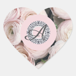 HERZ- UND PINKROSEN, Aufkleber, Glossen, Groß, Herz-Aufkleber