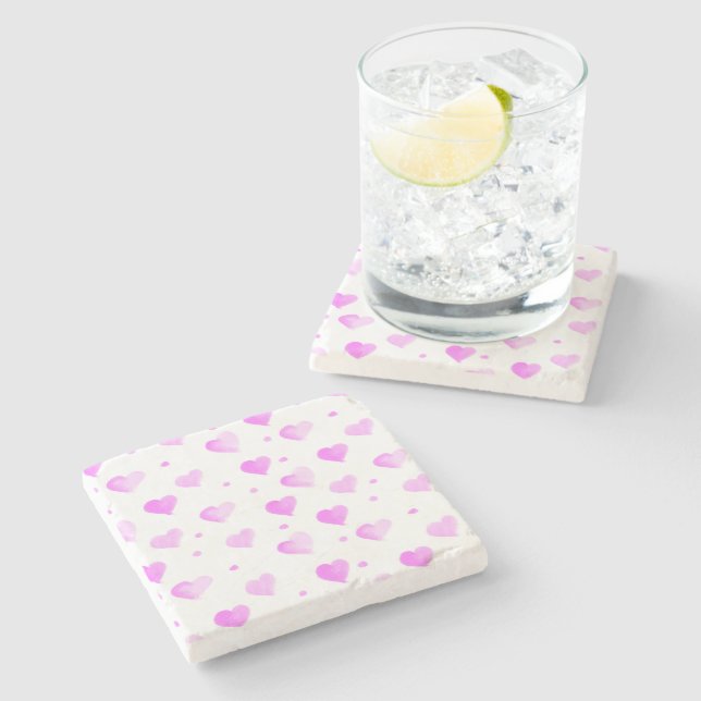 Herz und Polka Punkte rosa Muster Steinuntersetzer (Seitenansicht)