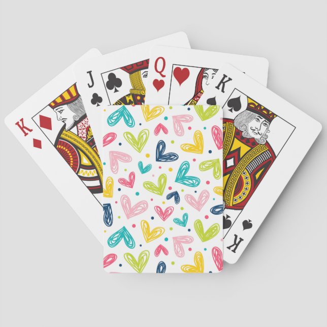 Herz und Punkte im Doodle-Stil Spielkarten (Rückseite)