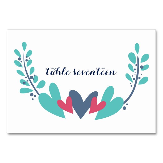 Herz und Reben Hochzeitskarte Tischnummer (Vorderseite)