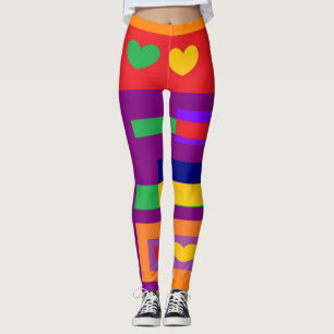 Herz und Riesenstreifen in rot-gelb-lila blau Leggings