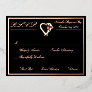 Herz und Rose, RSVP Rose für Black Wedding Gold Fu Folie Einladungspostkarte