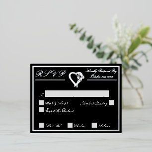 Herz und Rose, RSVP Silver, Black Wedding Folie Einladungspostkarte