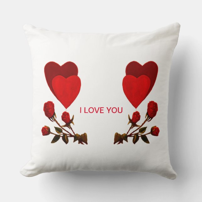 Herz und rote Rose ICH Liebe SIE Kissen (Vorderseite)