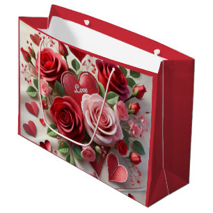 Herz und Rote Rose Valentinstag Große Geschenktüte
