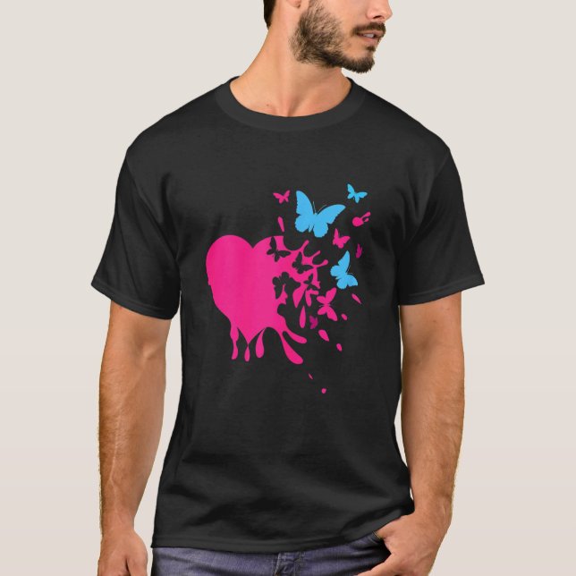 Herz und Schmetterling überlappen und farblich ein T-Shirt (Vorderseite)