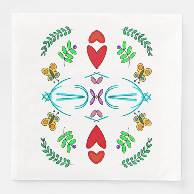 Herz und Schmetterlinge Serviette (Vorderseite)