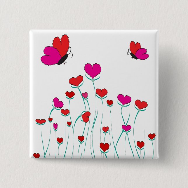 Herz und Schmetterlinge Valentinische Liebe Button (Vorderseite)