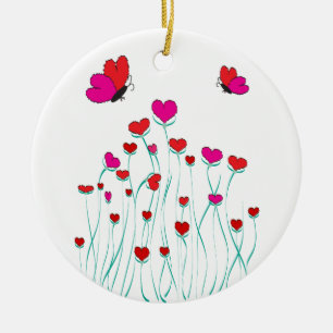 Herz und Schmetterlinge Valentinische Liebe Keramik Ornament