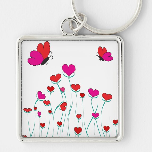 Herz und Schmetterlinge Valentinische Liebe Schlüsselanhänger (Vorne)