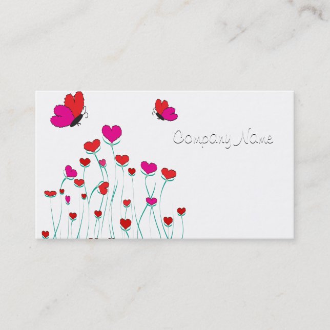 Herz und Schmetterlinge Valentinische Liebe Visitenkarte (Vorderseite)