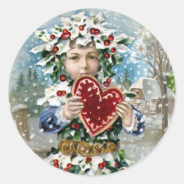 "Herz und Schnee" Weihnachten Runder Aufkleber