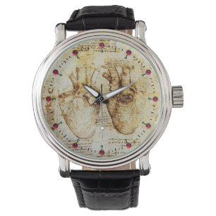 Herz und seine Blutgefäße Pergament braune Sepia Armbanduhr