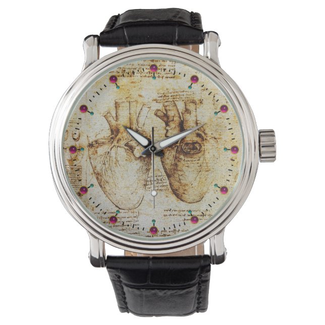 Herz und seine Blutgefäße Pergament braune Sepia Armbanduhr (Vorderseite)