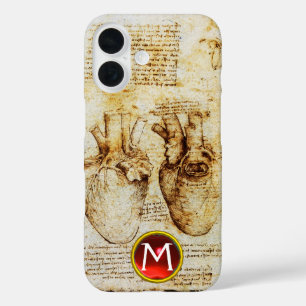 Herz und seine Blutgefäße Pergament Gem Monogramm iPhone 16 Hülle