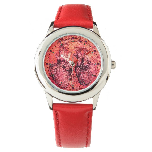 Herz und seine Blutgefäße Pergament rot Armbanduhr (Vorderseite)