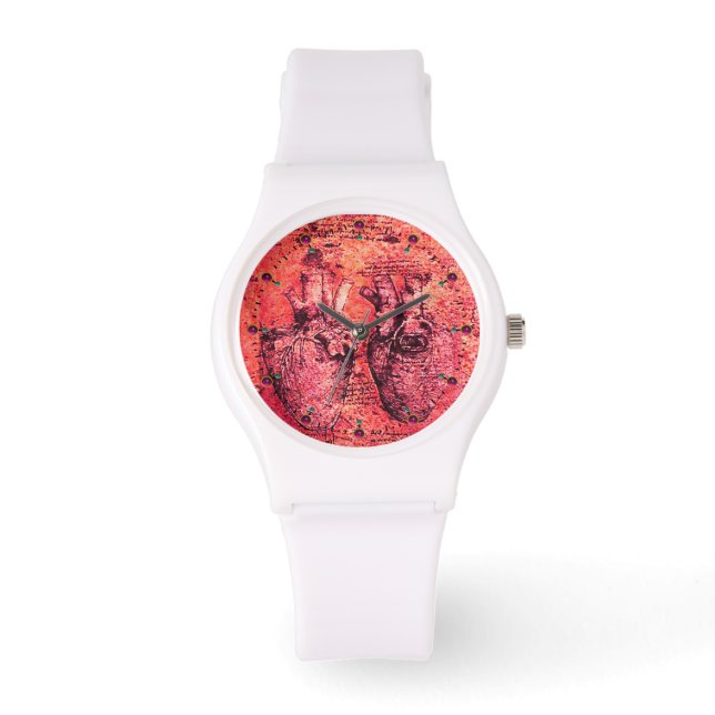 Herz und seine Blutgefäße Pergament rot Armbanduhr (Vorderseite)