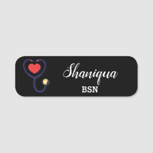 Herz und Stethoskop Medical Black Namensschild