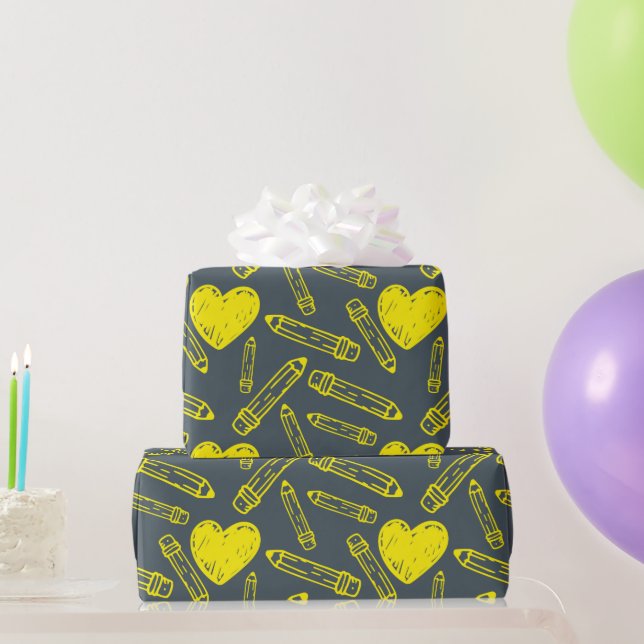 Herz und Stift: Nahtloses Schulumschlagpapier Geschenkpapier (Partygeschenke)