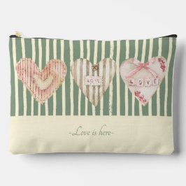 Herz und Streifen des personalisierten Shabby Chic Zubehörtasche