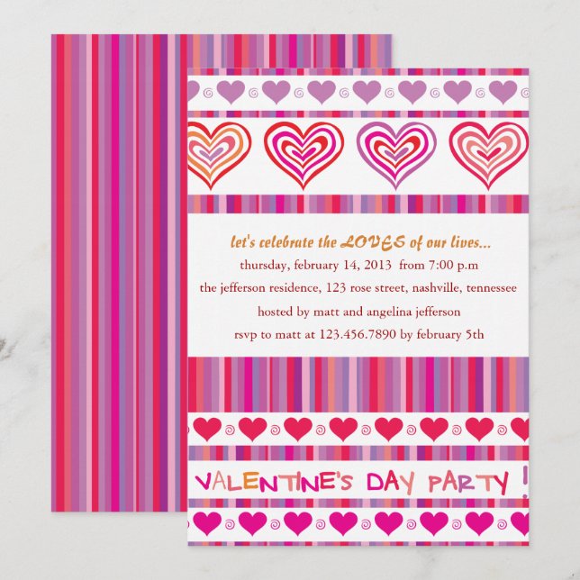 Herz und Streifen Valentine Party Einladungen (Vorne/Hinten)