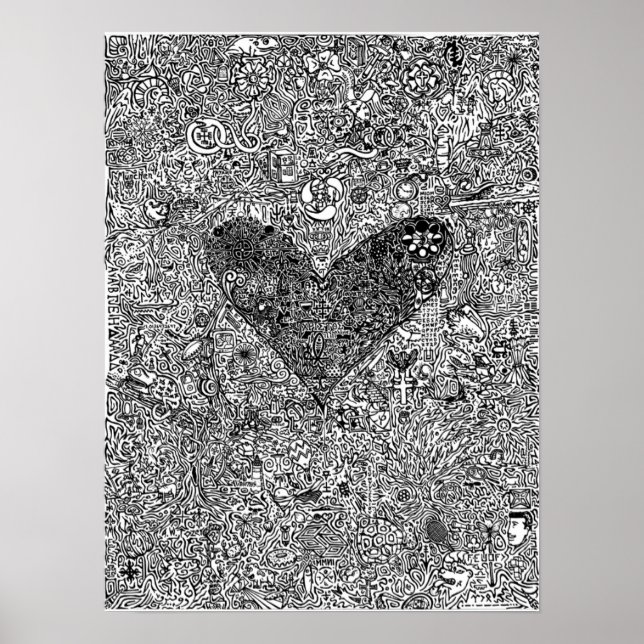 "Herz und Symbole" Großes Poster (Vorne)
