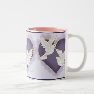 Herz und Tauben - Lila Zweifarbige Tasse