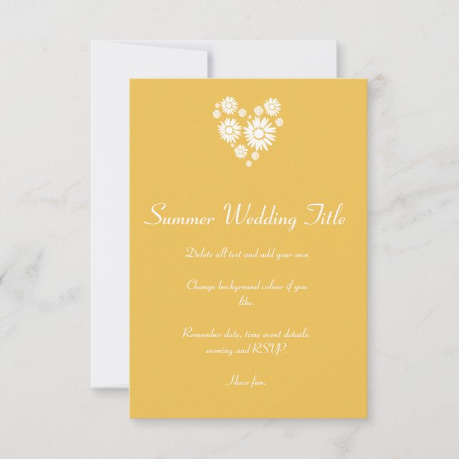 Herz und weiße Sonnenblumen Einladung Hochzeitsson (Vorderseite)