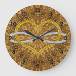 Herz-Unendlich-Gold-Silber Große Wanduhr