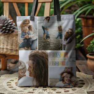 Herz unserer Familie Blockbuchstaben Foto Tasche