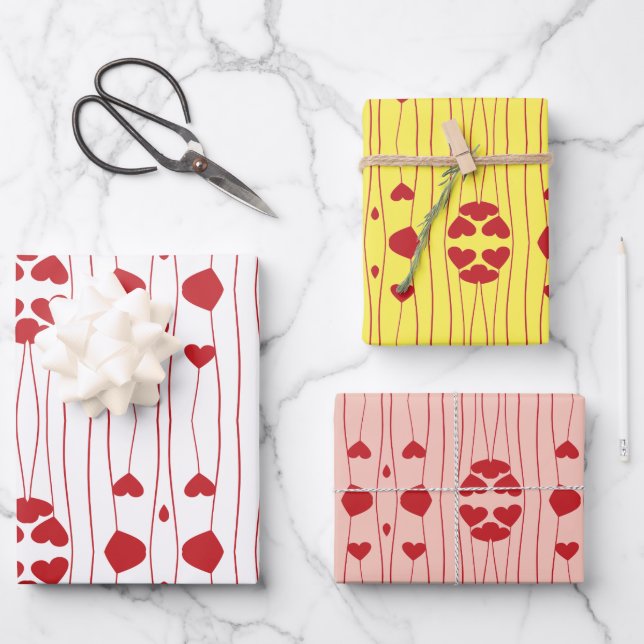 Herz-Valentine-Wrapping Paper - Set von 3 Geschenkpapier Set (Vorderseite)