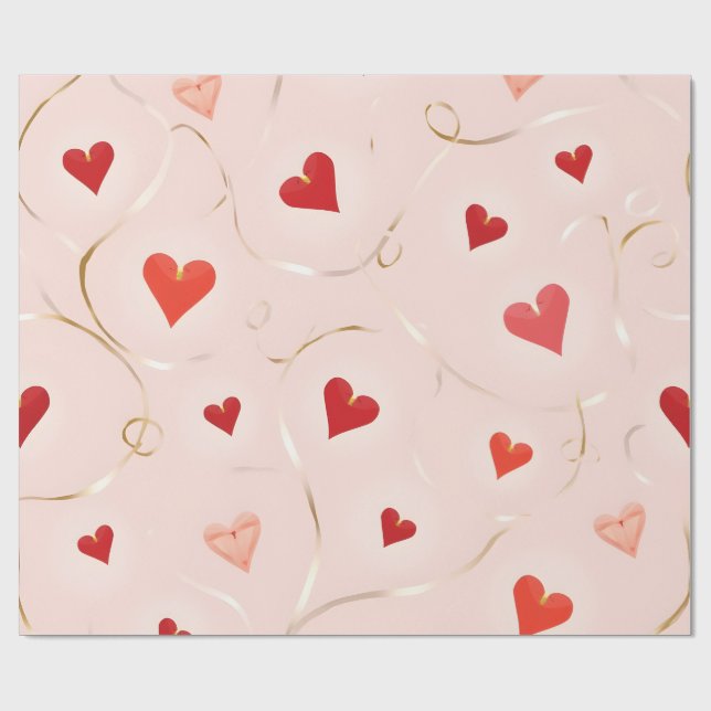 Herz Velantine Nahtloses Muster-Wrap-Papier Geschenkpapier (Flach)
