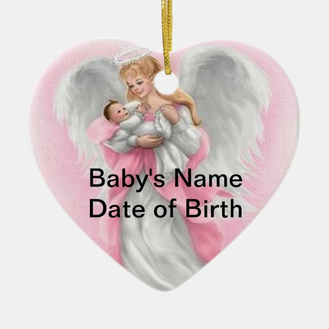 Herz-Verzierung des Baby-Engels-(Mädchen) Keramik Ornament (Vorne)