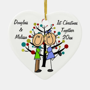 Herz-Verzierung des Paares 1. Weihnachtszusammen Keramikornament