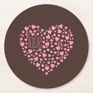 Herz voll Herz Liebe Rosa ID733 Runder Pappuntersetzer