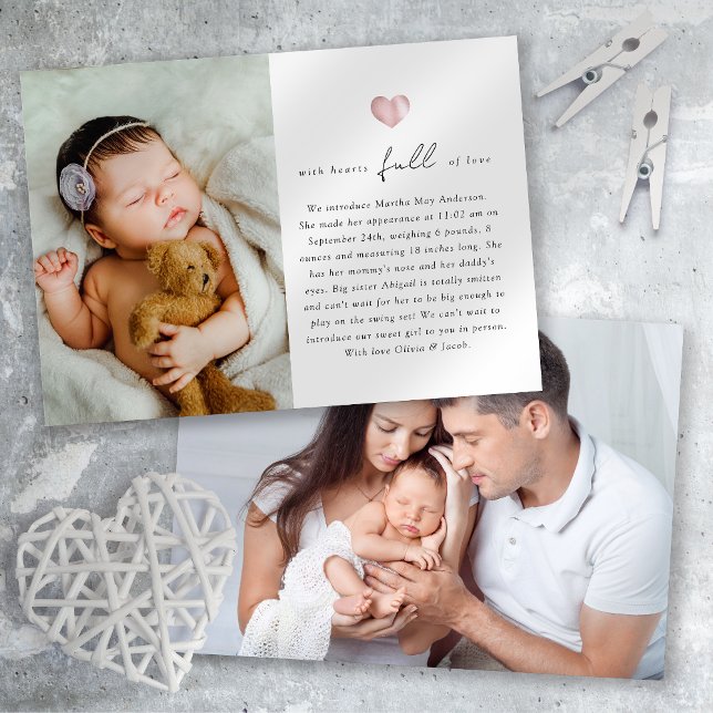 Herz voller Liebe Foto Geburt Ankündigung (Von Creator hochgeladen)