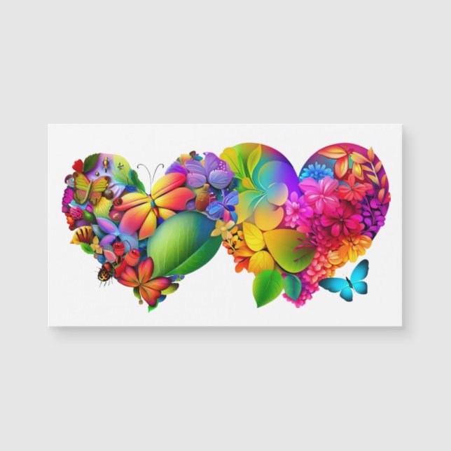 Herz von Blume und Schmetterlingen Magnetkarte (Vorderseite)