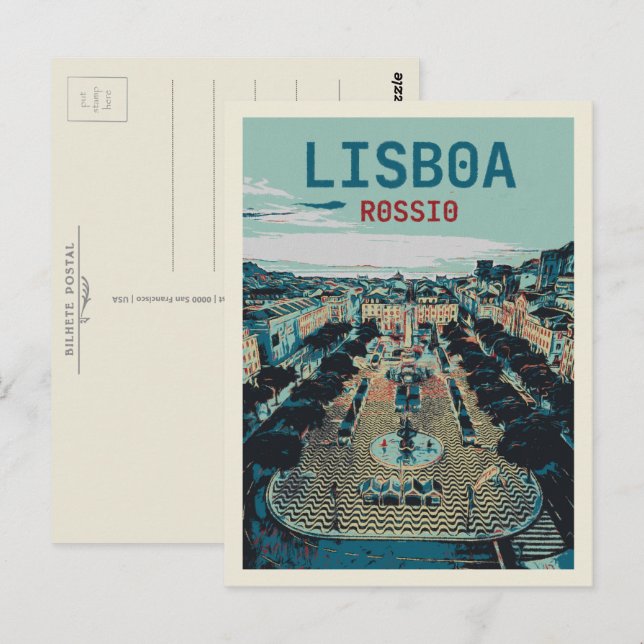 Herz von Lissabon Charm Rossio Square Illustration Postkarte (Vorne/Hinten)