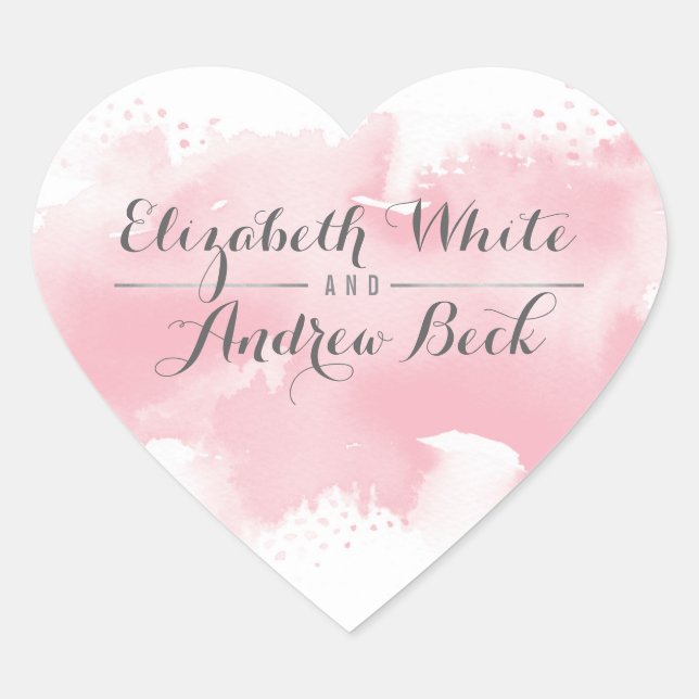 HERZ WEDDING SIEGEL Stilvolles Aquarellblau Rosa Herz-Aufkleber (Vorderseite)
