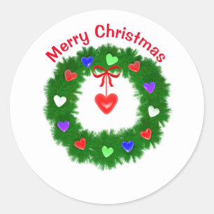 Herz-Weihnachtskranz Runder Aufkleber
