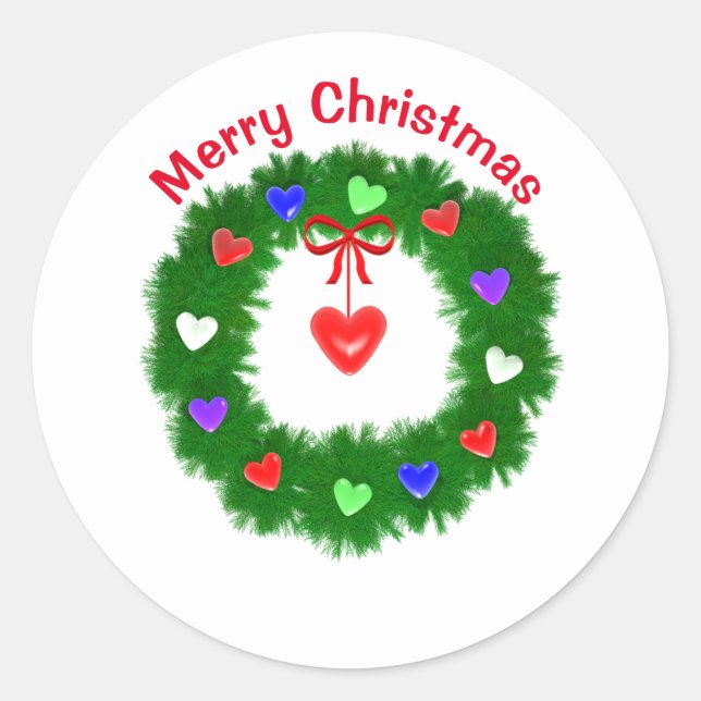 Herz-Weihnachtskranz Runder Aufkleber (Vorderseite)