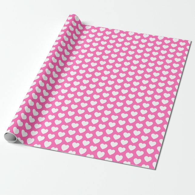 Herz, Weißes auf rosa Wrapping Paper Geschenkpapier (Ungerollt)