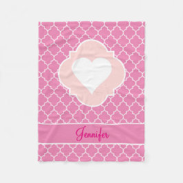 Herz-weißes Silhouette-Rosa Quatrefoil mit Namen Fleecedecke