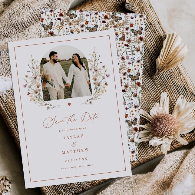 Herz-Wildblume Save the Date Boho Fotokarte (Von Creator hochgeladen)