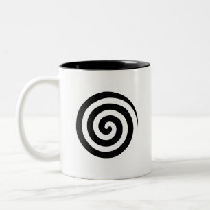 Herz & Wirbel Spiralförmige Kreise in Schwarz & We Zweifarbige Tasse