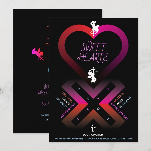Herz X Sweet Hearts Einladung (Vorne/Hinten)